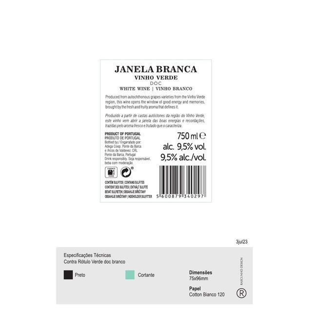Cellarvino Janela Branca Vinho Verde white wine 75cl, UK version