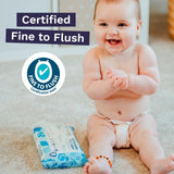 Pura plastic free flushable baby wipes 12 x 60 packs, imported from the UK