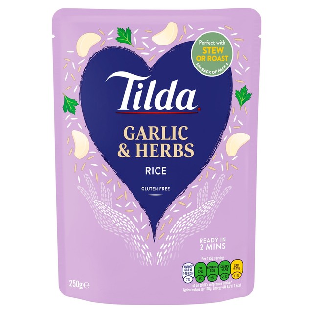 Tilda Garlic and Herbs Microwave Long Grain Rice 250g (British brand)