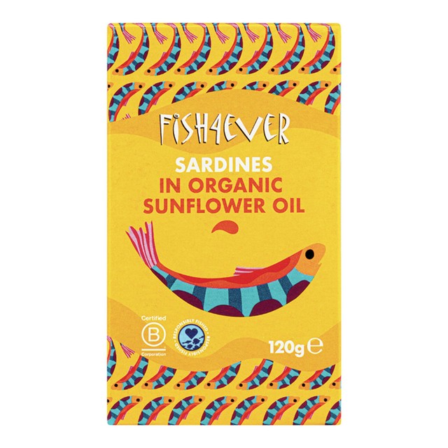 Fish 4 Ever Whole Sardines in Organic Sunflower Oil 120g - British product