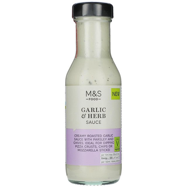 M&S creamy roasted garlic and herb sauce 250g, imported from the UK