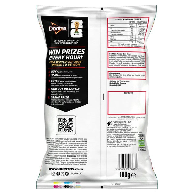 Doritos Sizzling Beef Taco crisps 180g (British brand)