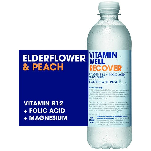 Vitamin Well elderflower and peach flavoured vitamin water 500ml (British brand)