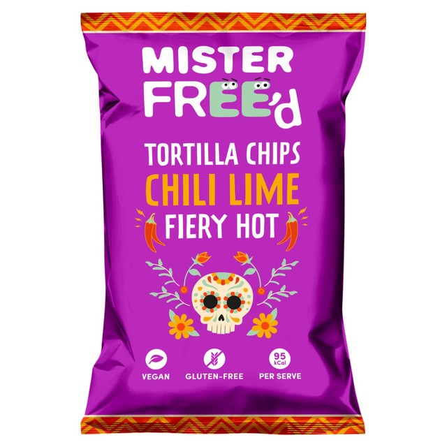 Mister Free'd tortilla chips chili lime 135g, imported from the UK
