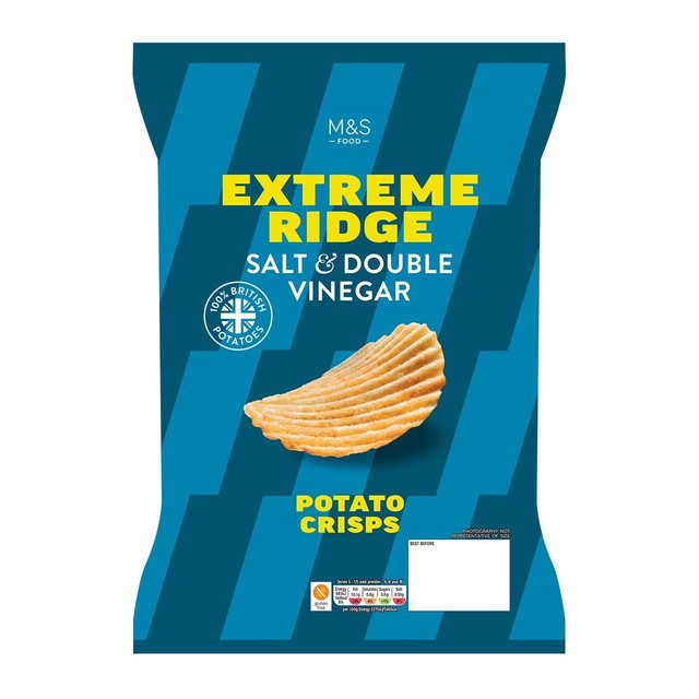 M&S Salt & Double Vinegar Extreme Ridge Cut Crisps 150g, imported from the UK