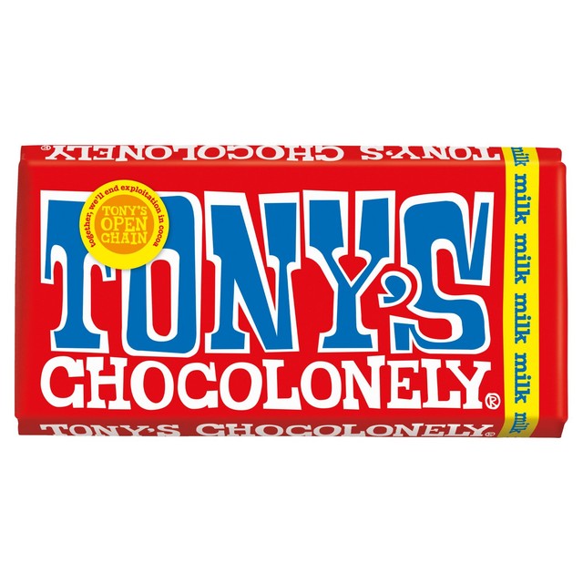 Tony's Chocolonely Milk Chocolate bar 180g, imported from the UK