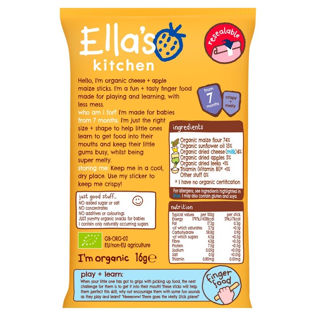 Ella's Kitchen cheese and apple organic melty sticks 16g - British product