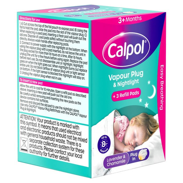 Calpol Vapour Plug and Nightlight Lavender Chamomile 3 Pads - British product