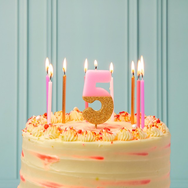 Talking Tables gold, white & pink birthday candles 10cm (British brand)