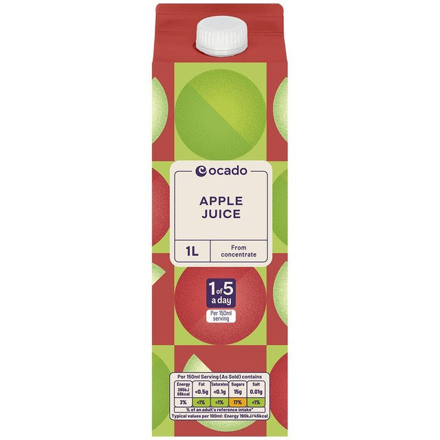 Ocado apple juice from concentrate 1L, imported from the UK