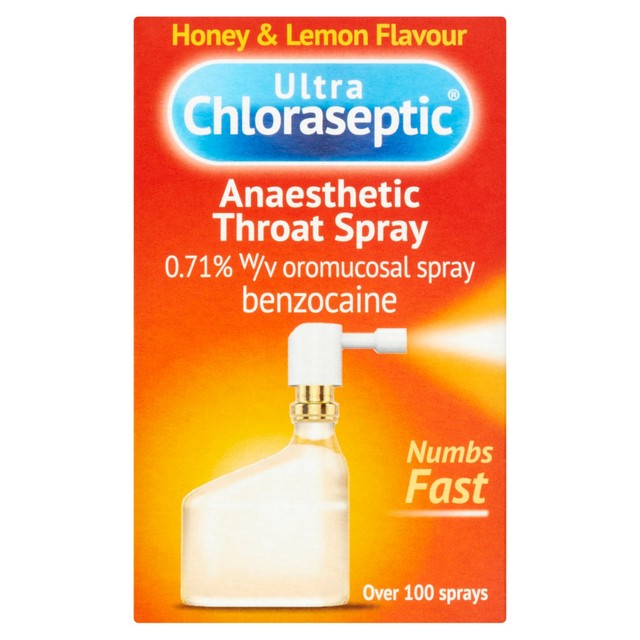 Ultra Chloraseptic honey and lemon throat spray, imported from the UK