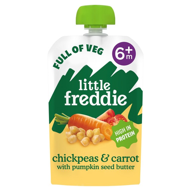 Little Freddie organic chickpea and carrot baby food pouch 100g, UK version
