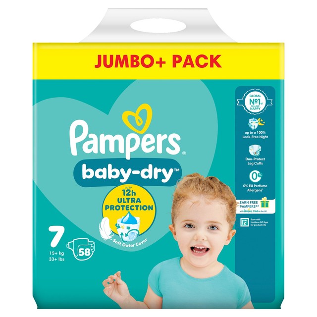 Pampers Baby-Dry Nappies Size 7 15kg+, imported from the UK