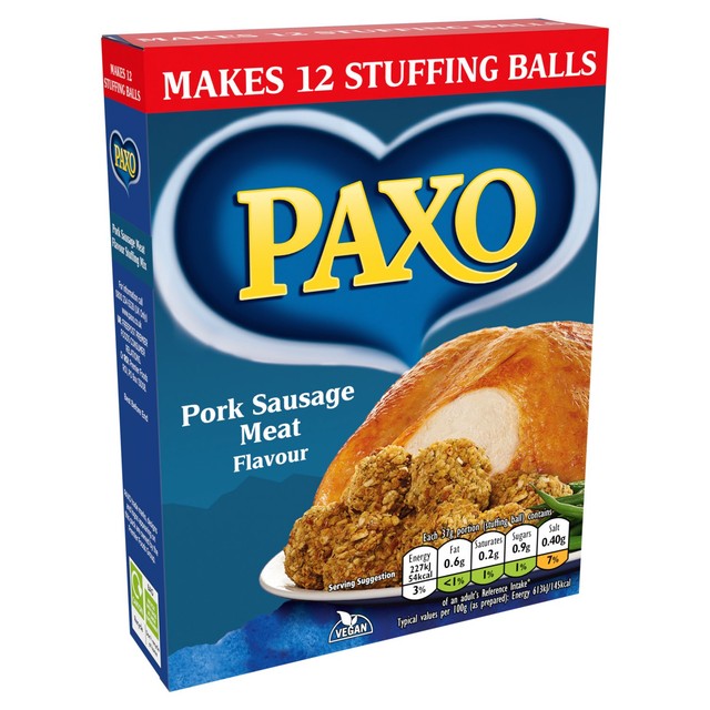 Paxo Pork Sausage Meat Flavour Stuffing Mix 190g, imported from the UK