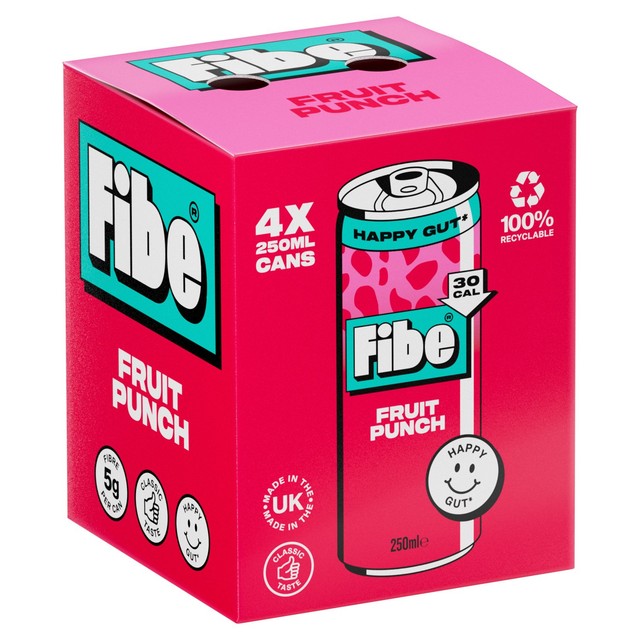 Fibe fruit punch drink 4 x 250ml cans - British product