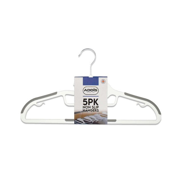 Addis non-slip plastic clothes hangers white and grey pack of 5, imported from the UK