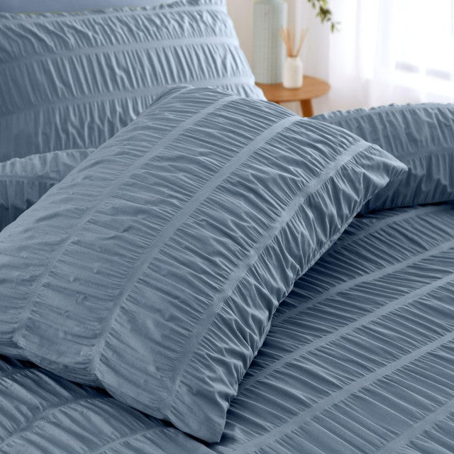 Catherine Lansfield seersucker single duvet set in blue, UK version