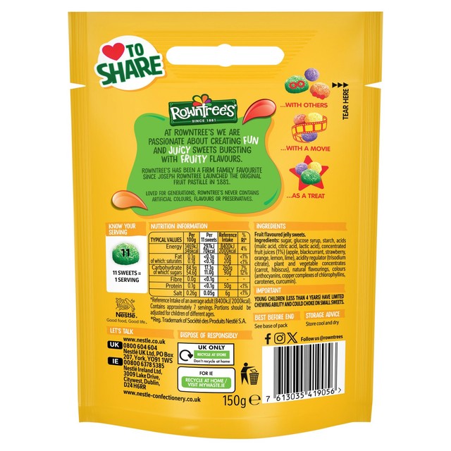 Rowntree's Jelly Tots jelly sweets 150g, imported from the UK