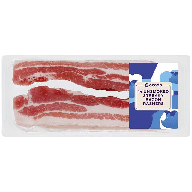 Ocado unsmoked streaky bacon rashers 300g, imported from the UK