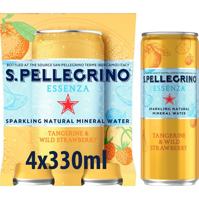 San Pellegrino Essenza Tangerine & Strawberry Sparkling Water 4 x 330ml (British brand)