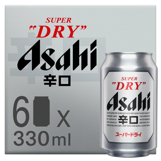 Asahi Super Dry lager beer 6 x 330ml cans - British product