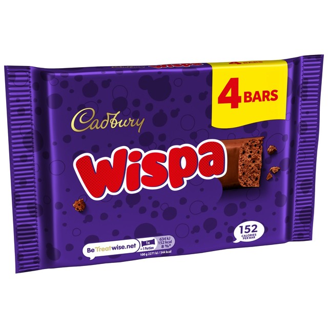 Cadbury Wispa milk chocolate bar 4 x 27.9g multipack - British product