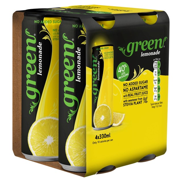 GREEN COLA Green Lemonade 4 x 330ml cans, UK version