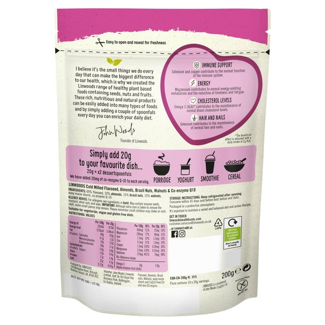 Linwoods Milled CO-Q10 flaxseed almonds brazil nuts walnuts seed mix 200g, UK version