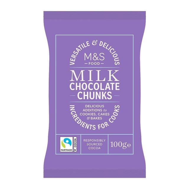 M&S milk chocolate chunks 100g, imported from the UK