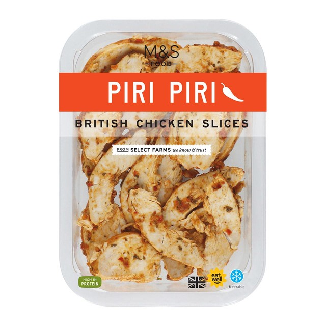 M&S peri peri chicken breast slices 160g, imported from the UK