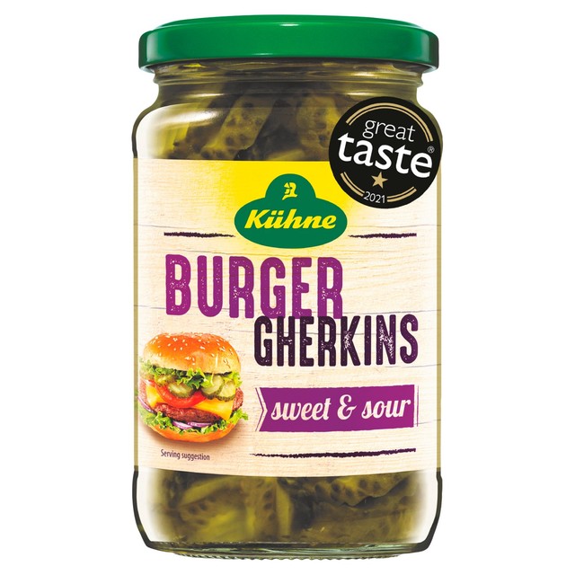 Kuhne Burger Crinkle Cut Gherkins 330g, UK version