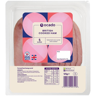 Ocado Britischer gekochter Schinken Honiggepökelt 5 Scheiben 125g