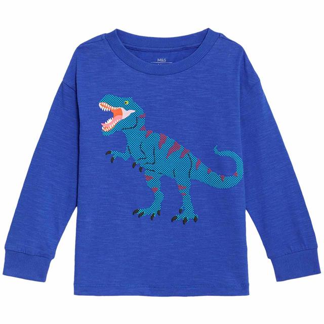 M&S Dino Graphic Top 2-7 Years Blue