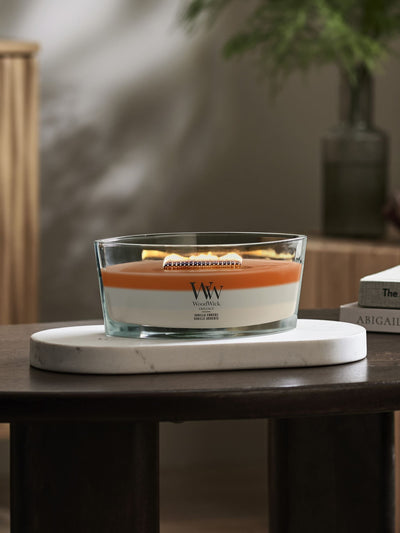 Next Woodwick Vanilla Embers Trilogy Ellipse Candle- Buy online at McGrocer