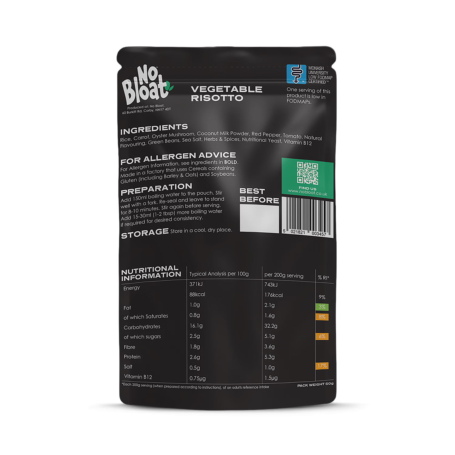 No Bloat Vegetable Risotto 4x50g pouches - British product