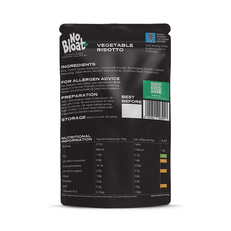 No Bloat Vegetable Risotto 4x50g pouches - British product