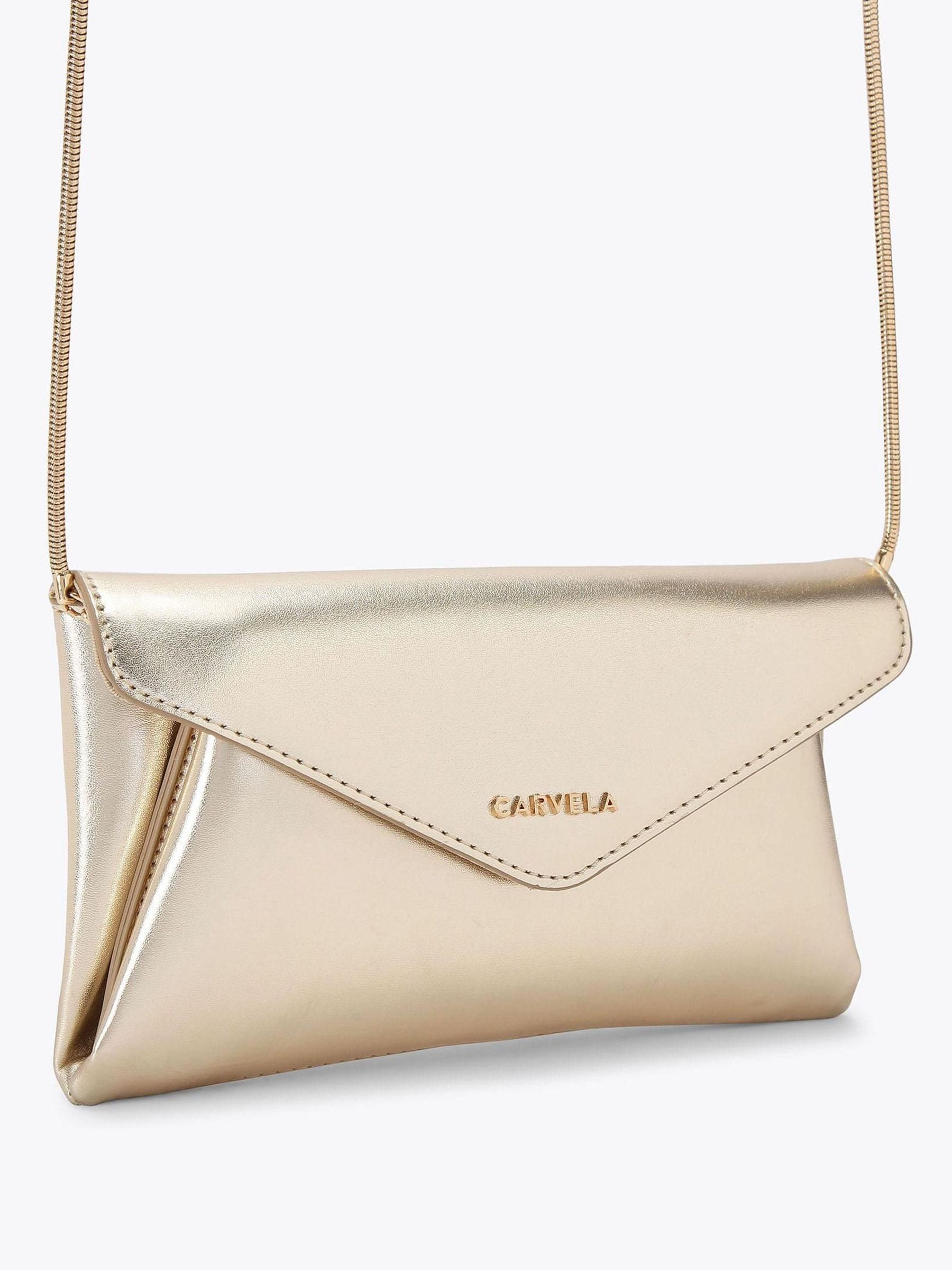 Carvela Gold Megan envelope clutch bag, imported from the UK