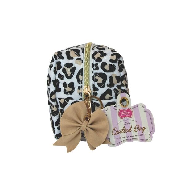 Vintage Leopard Print quilted cosmetic bag, imported from the UK