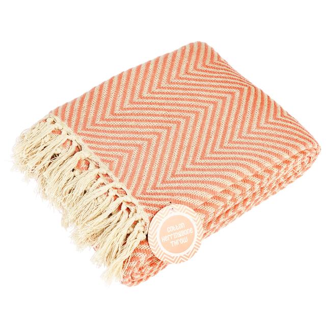 Rex London Large Coral Herringbone Throw 225 x 150 cm