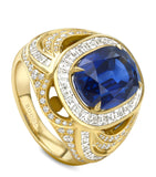 Boodles Presence Chamber sapphire diamond ring in yellow gold, UK version