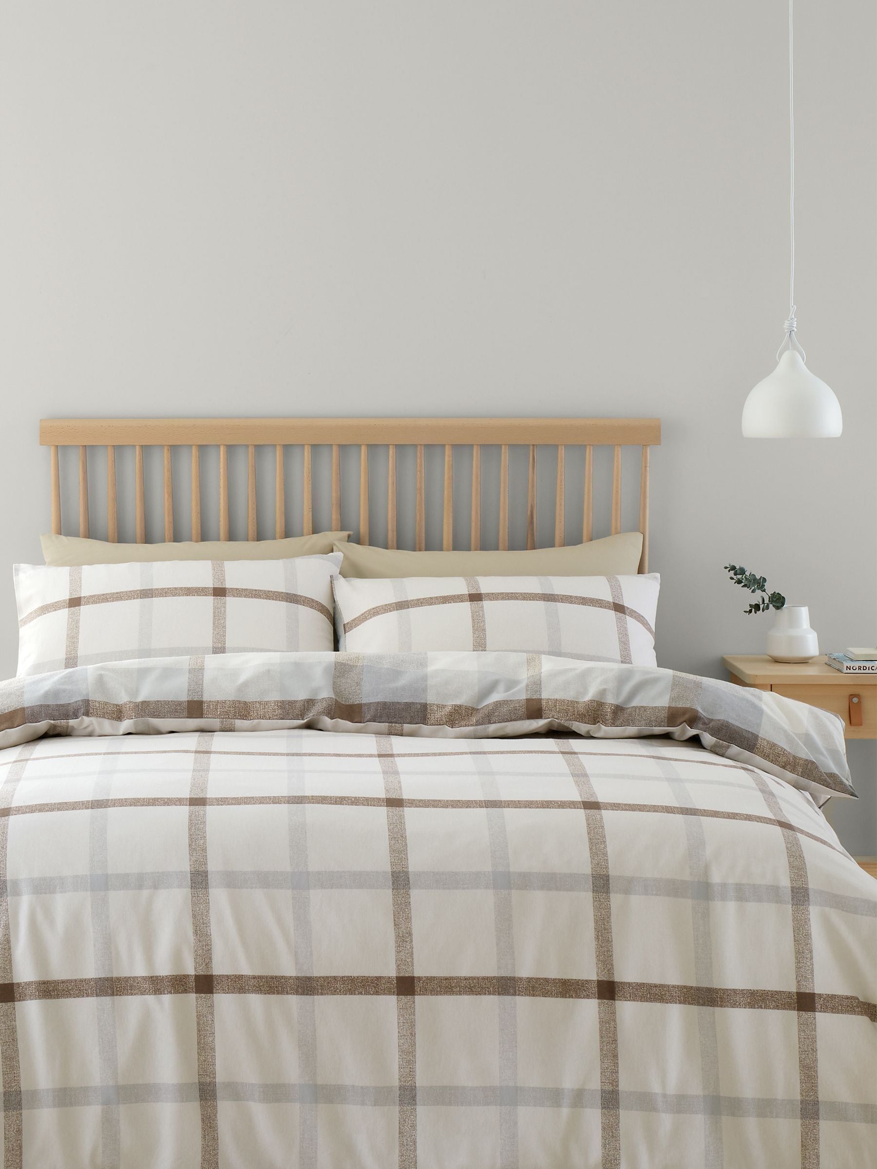Catherine Lansfield Natural Reversible Supersoft 100% Brushed Cotton Check Duvet Cover Set
