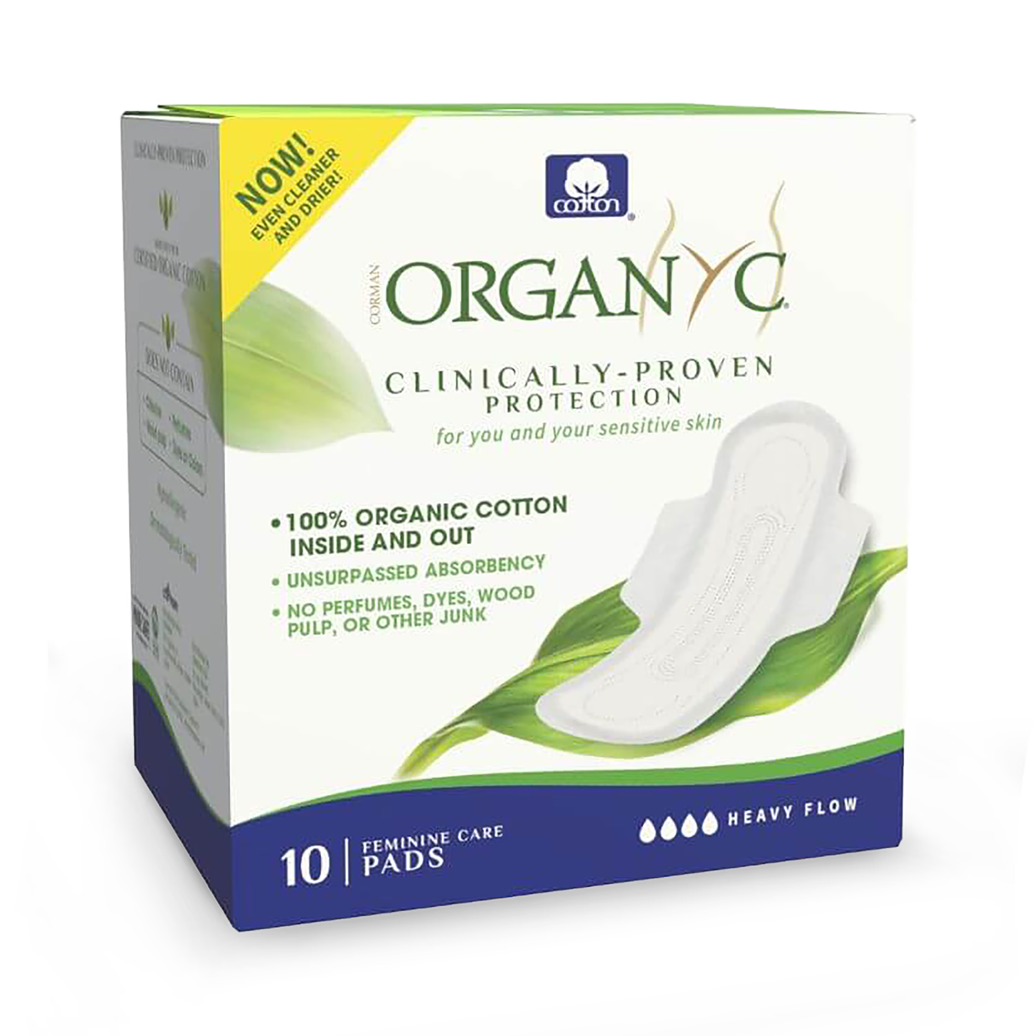 Organyc night heavy flow organic cotton pads 10's - British product