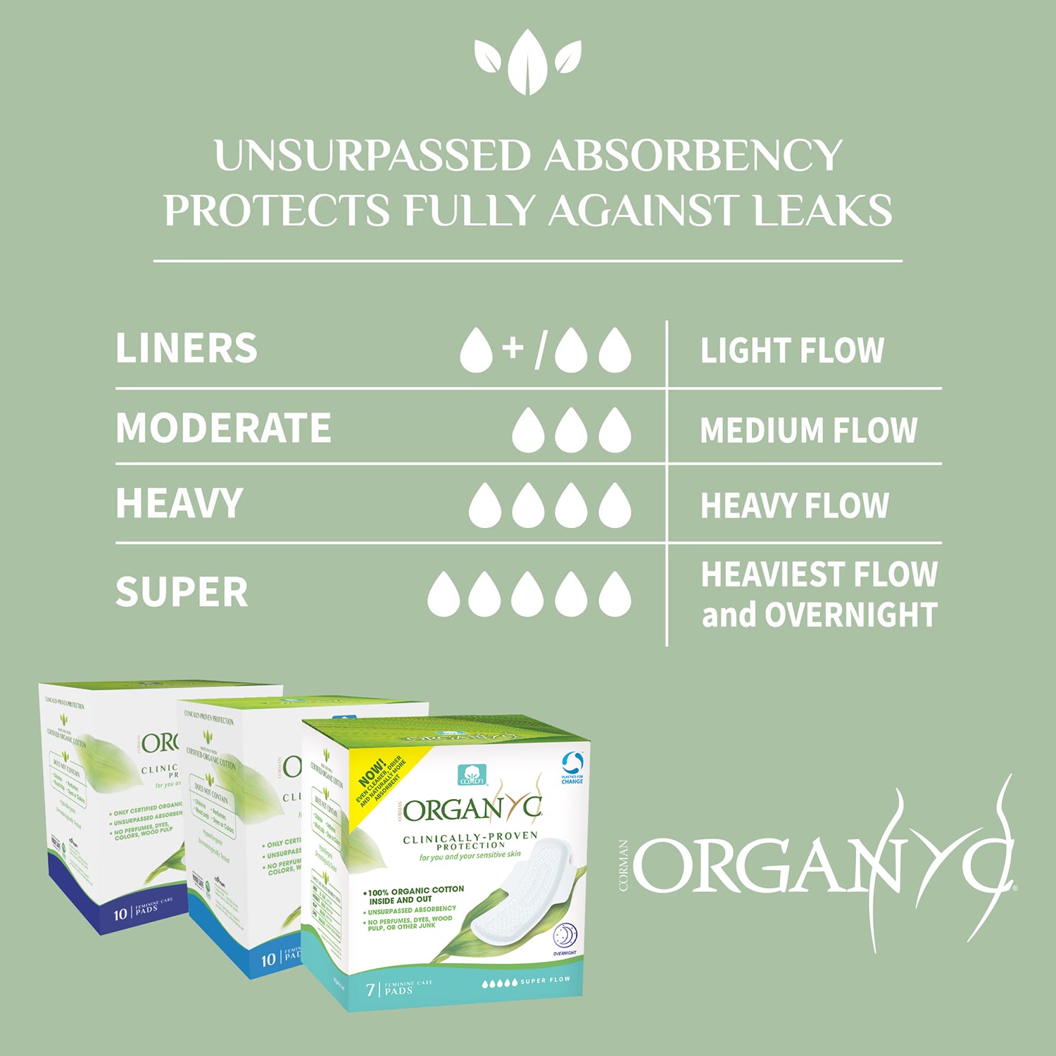 Organyc night heavy flow organic cotton pads 10's - British product