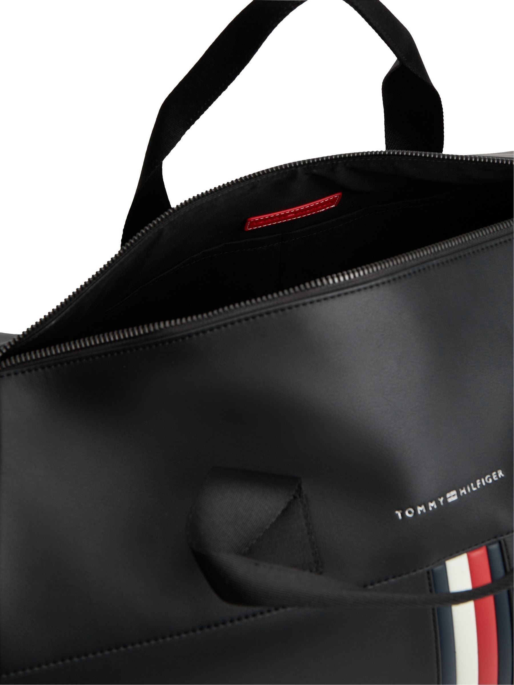 Tommy Hilfiger black metallic logo signature tape duffel bag, UK version