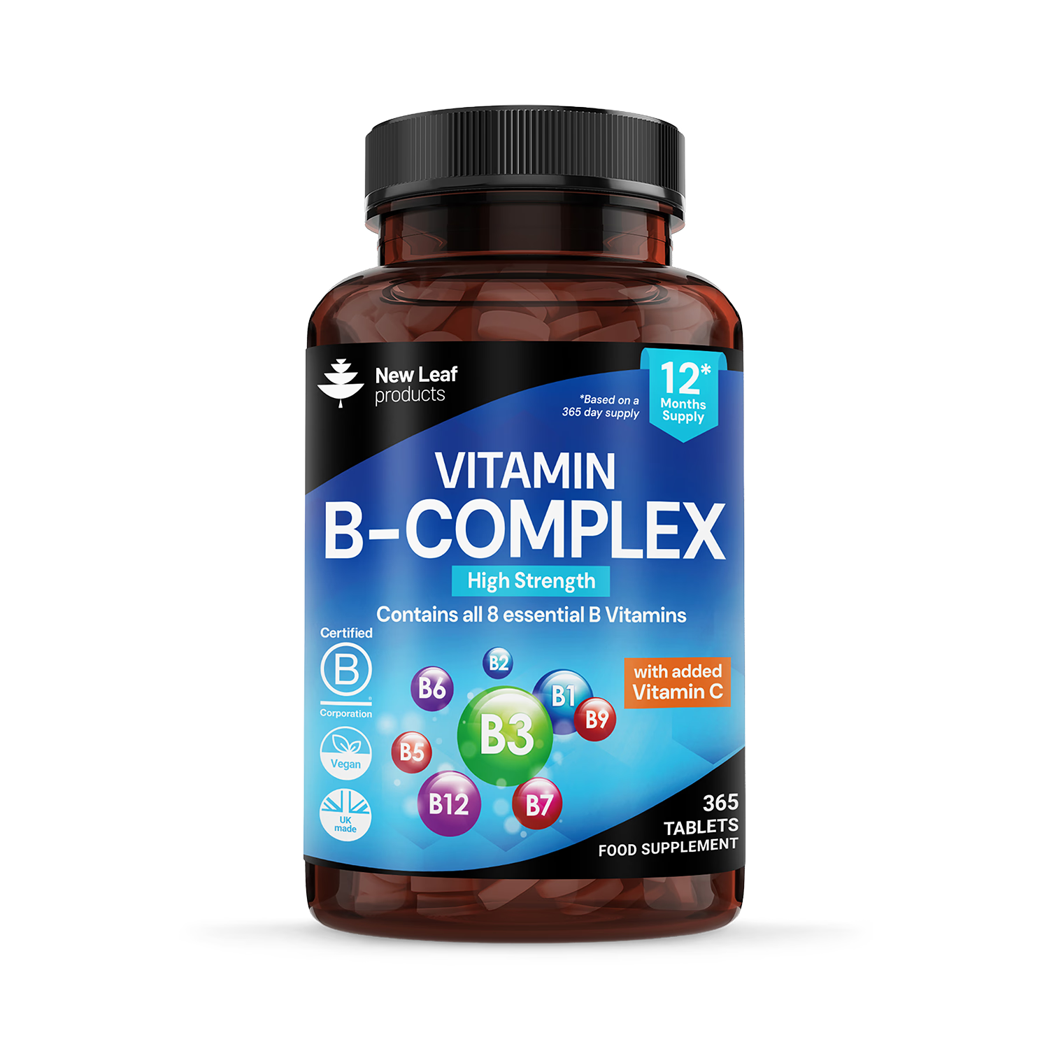 New Leaf B-Complex 365 tablets, imported from the UK