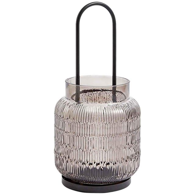 M&S Collection Ridged Glass Small Lantern Grey