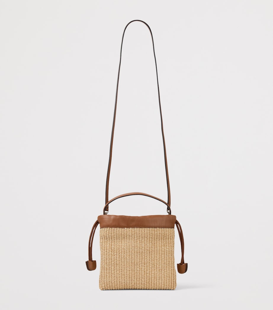 Jimmy Choo raffia drawstring pouch with leather trim, UK version