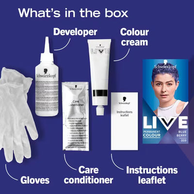 Superdrug LIVE Intense Blue Berry 059 Permanent Hårfarge 60ml Sett - Kjøp online hos McGrocer