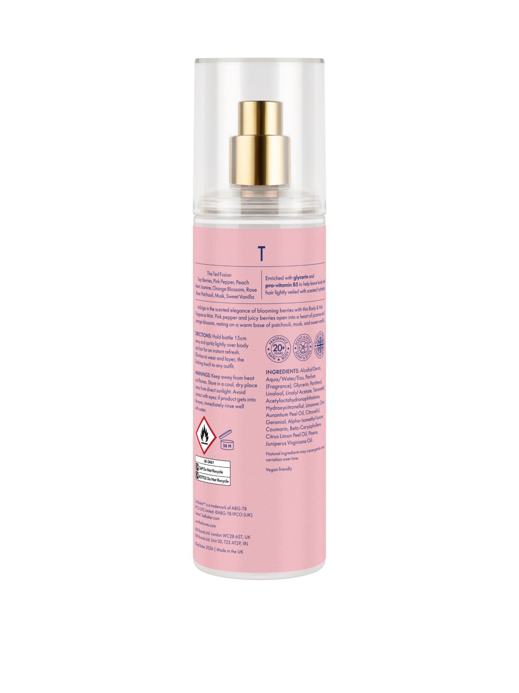 Ted Baker Pink Bloom body hair mist 200ml, imported from the UK