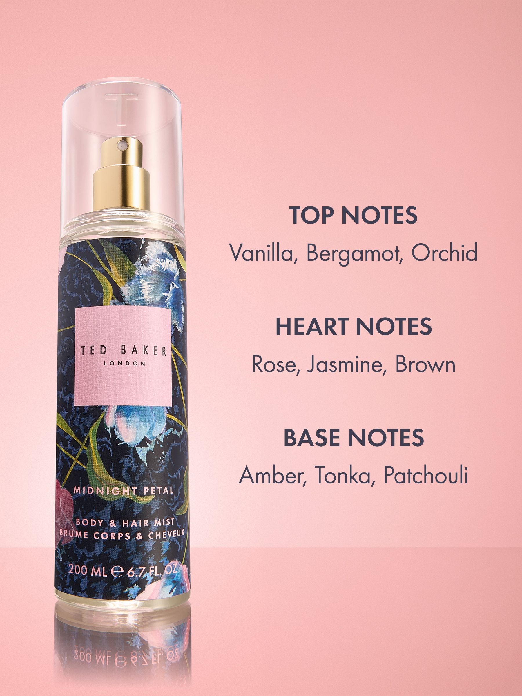 Ted Baker Midnight Petal body and hair mist 200ml, imported from the UK